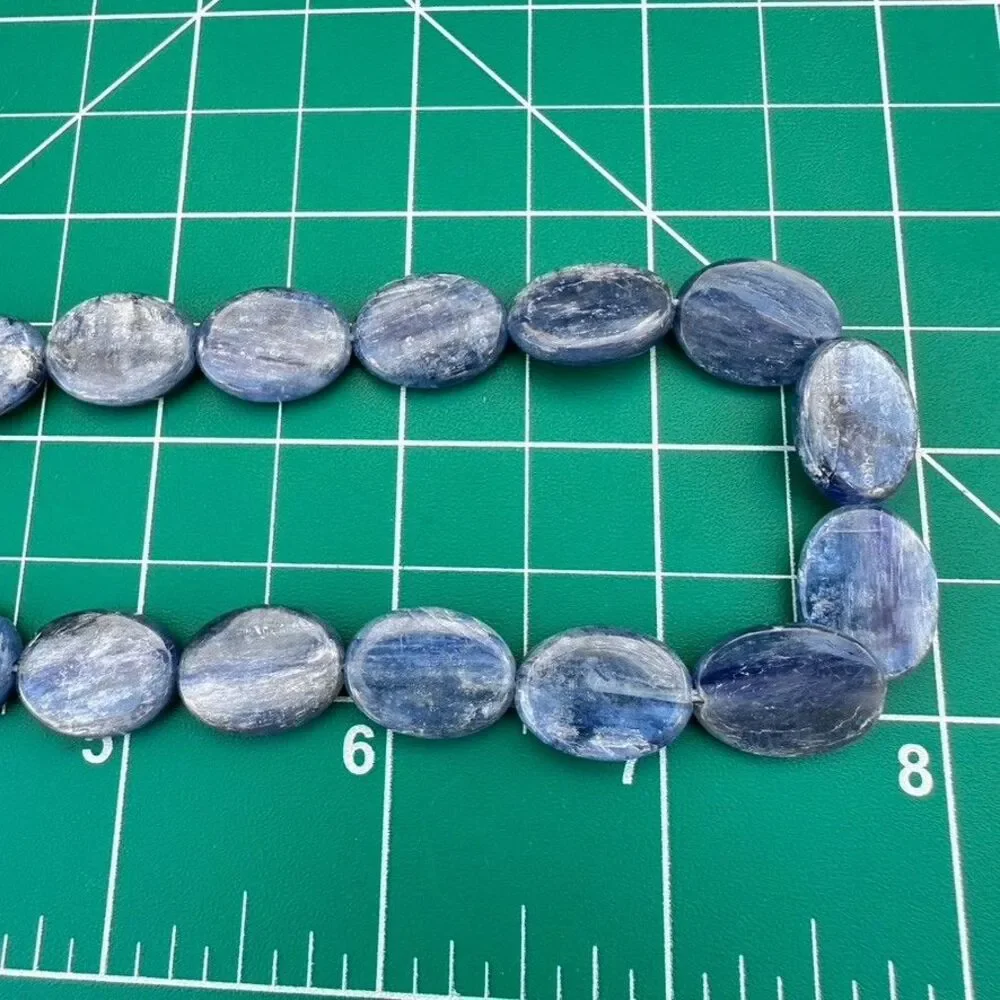 Large Oval Kyanite AAA Bead Gemstone 16 Inch Strand Smooth flat back Coin